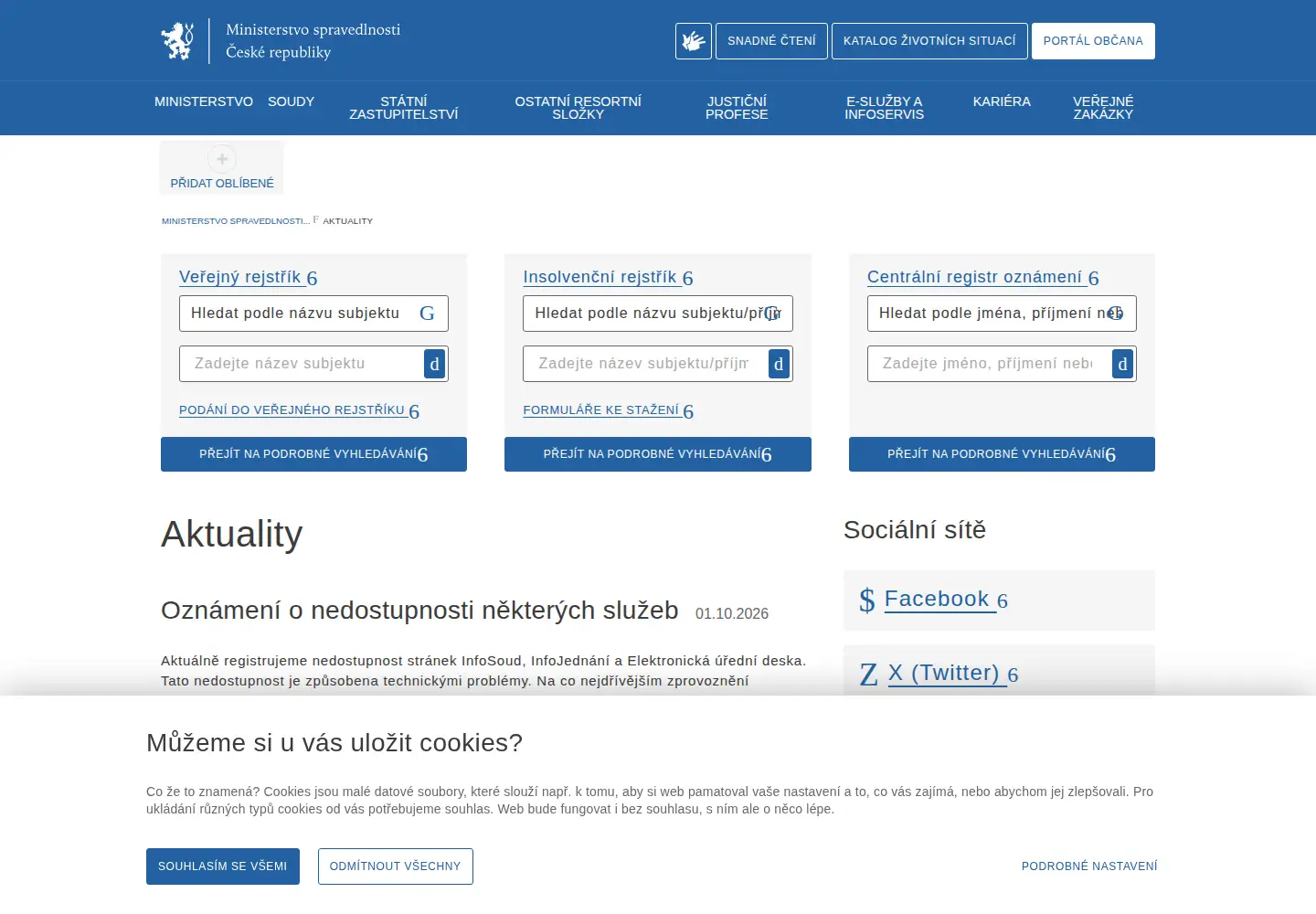 Screenshot of justice.cz