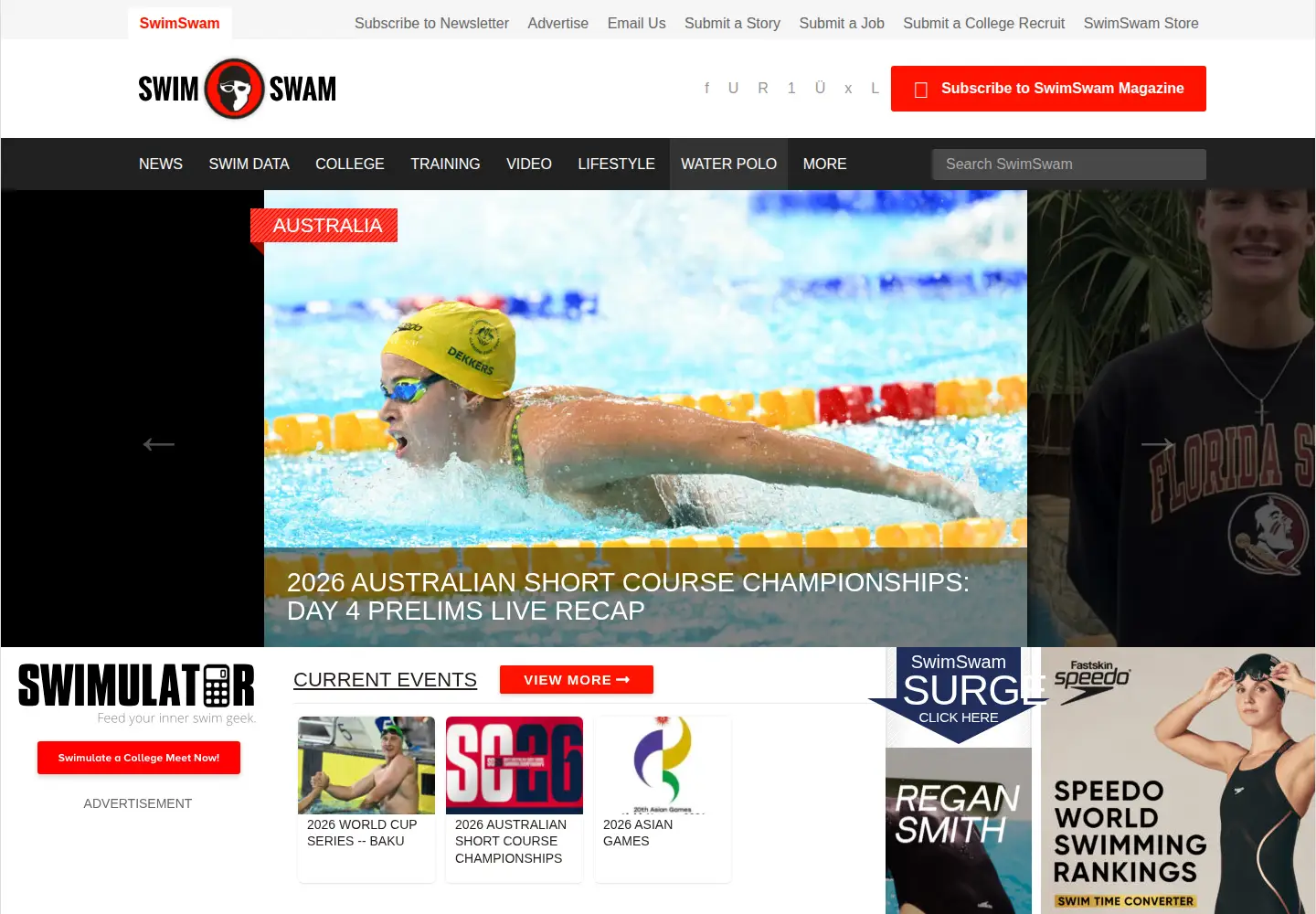 Screenshot of swimswam.com