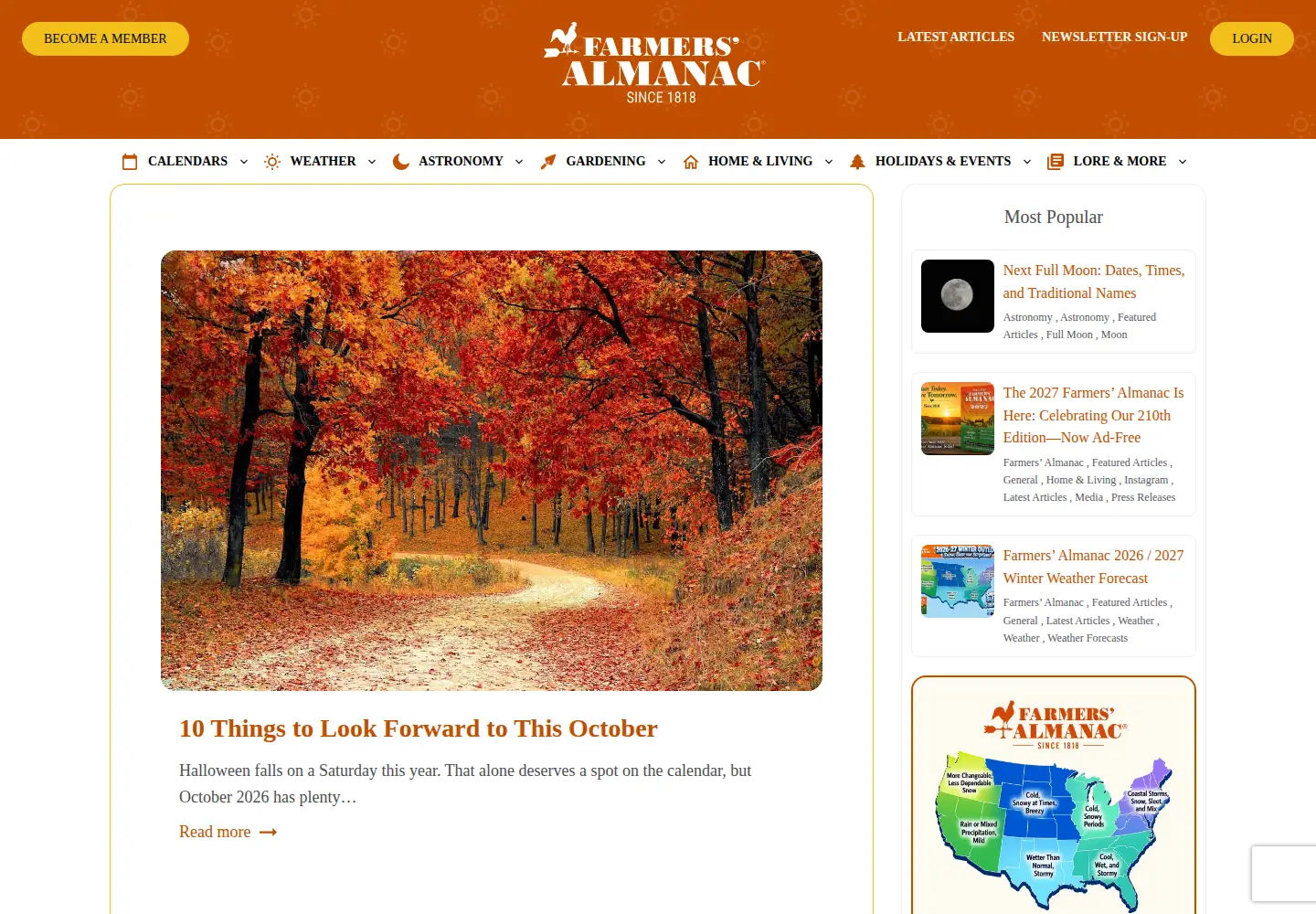 Screenshot of farmersalmanac.com