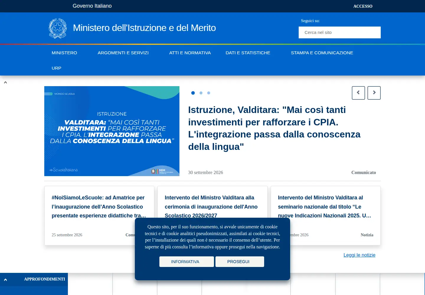 Screenshot of miur.gov.it