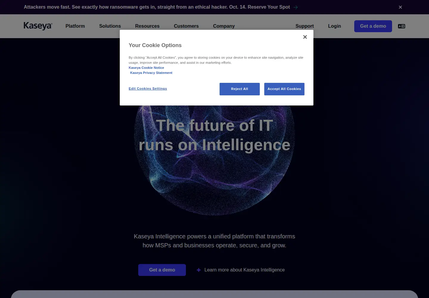 Screenshot of kaseya.com