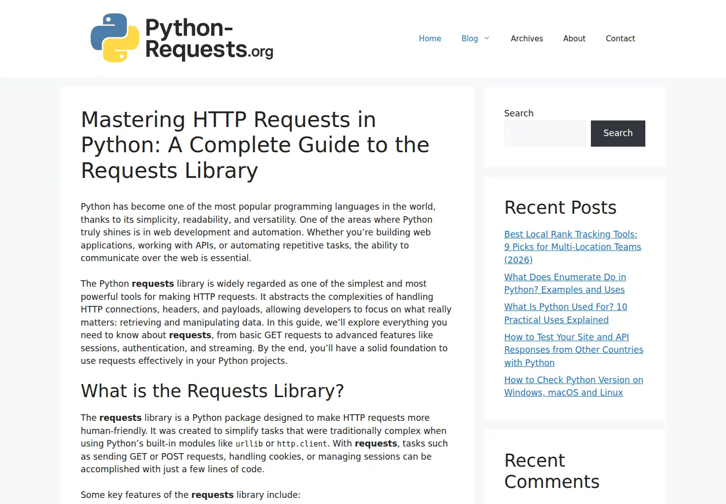 Screenshot of python-requests.org