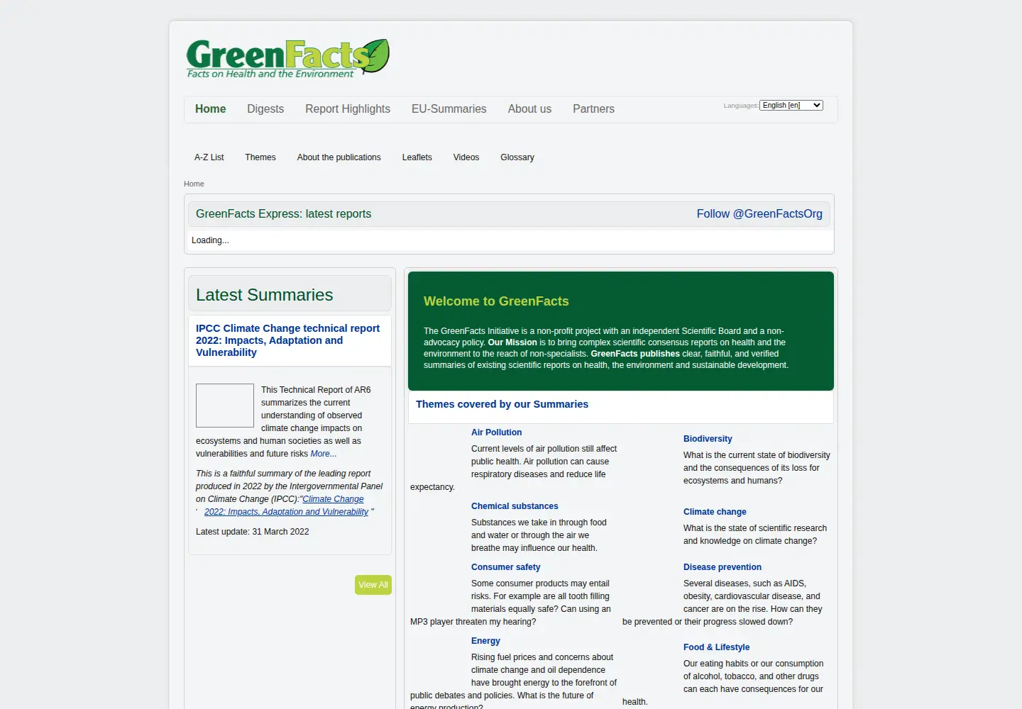 Screenshot of greenfacts.org