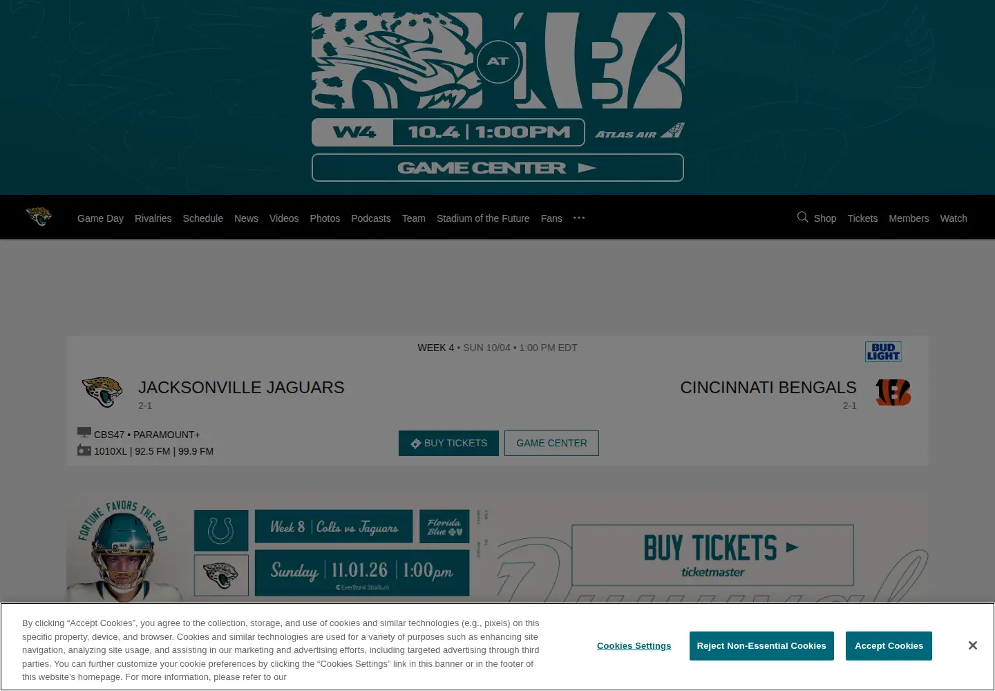 Screenshot of jaguars.com