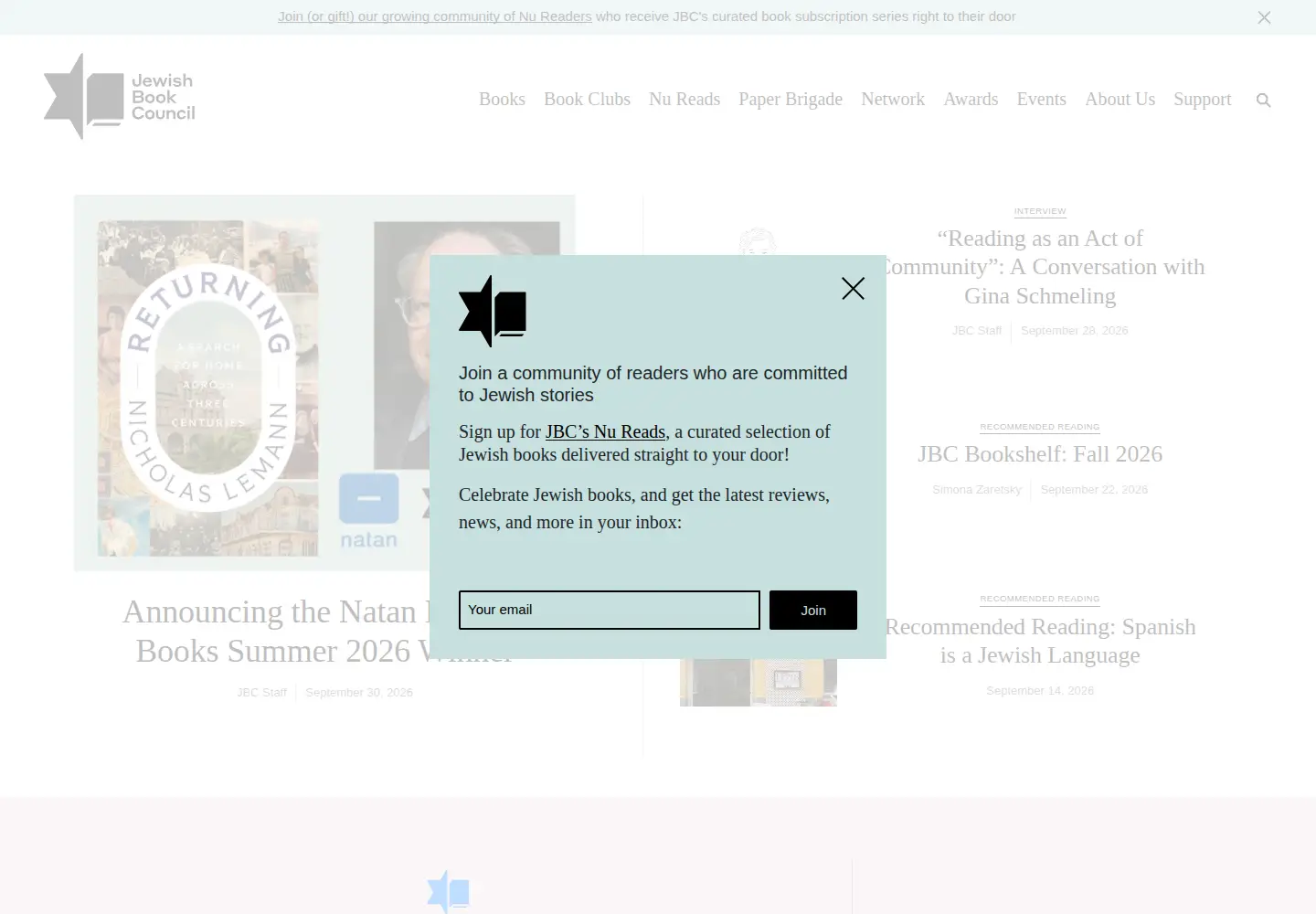 Screenshot of jewishbookcouncil.org