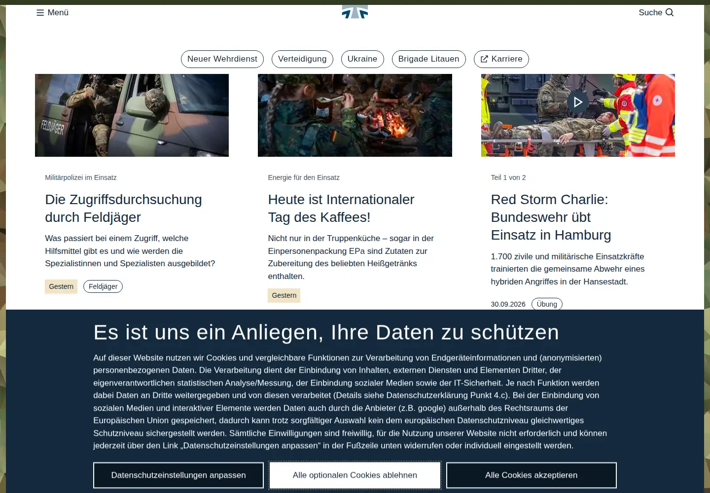 Screenshot of bundeswehr.de