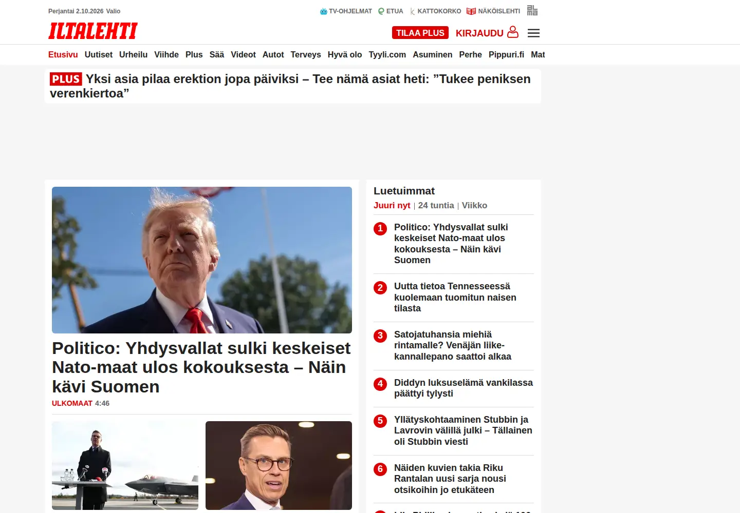 Screenshot of iltalehti.fi