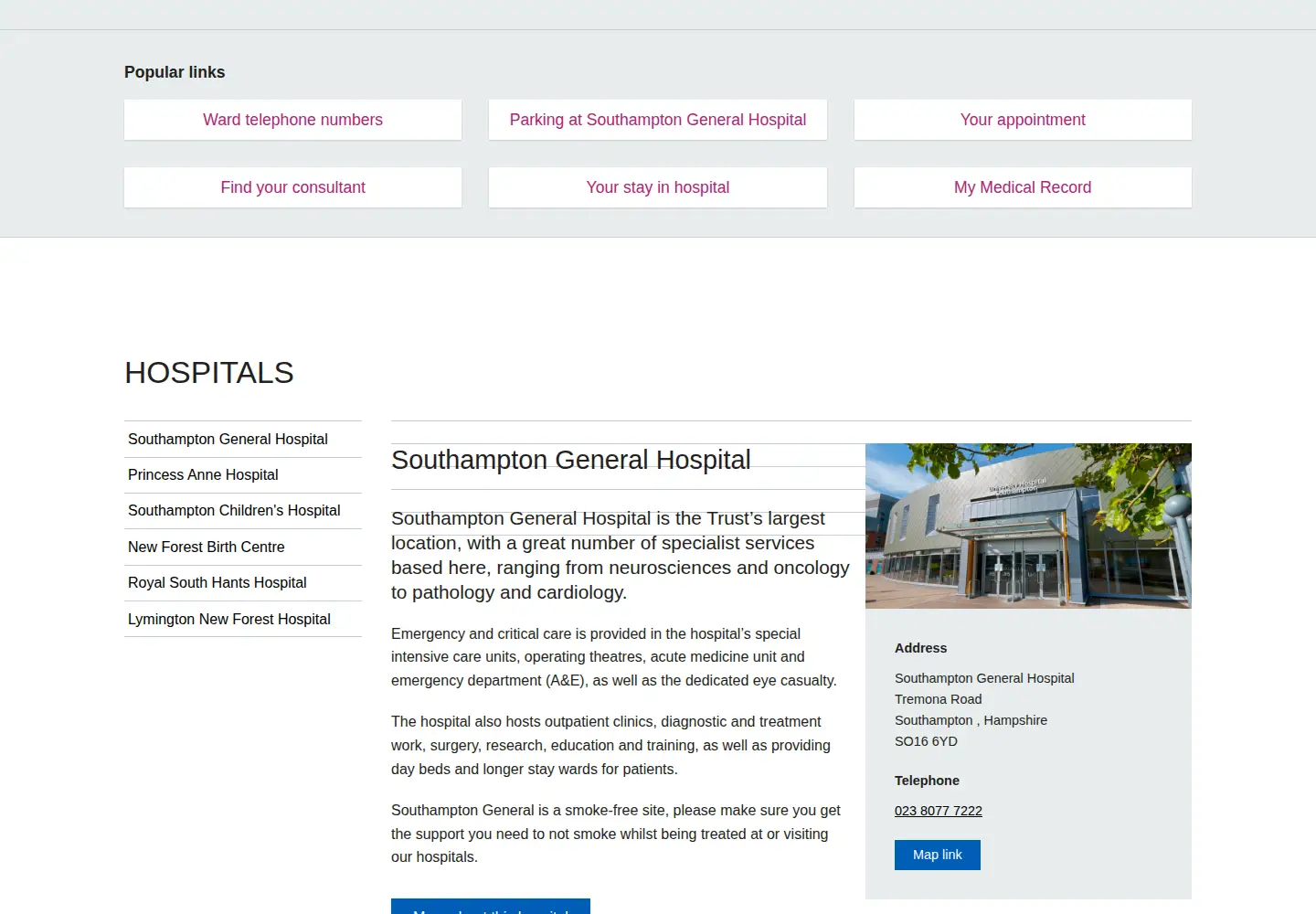 Screenshot of uhs.nhs.uk