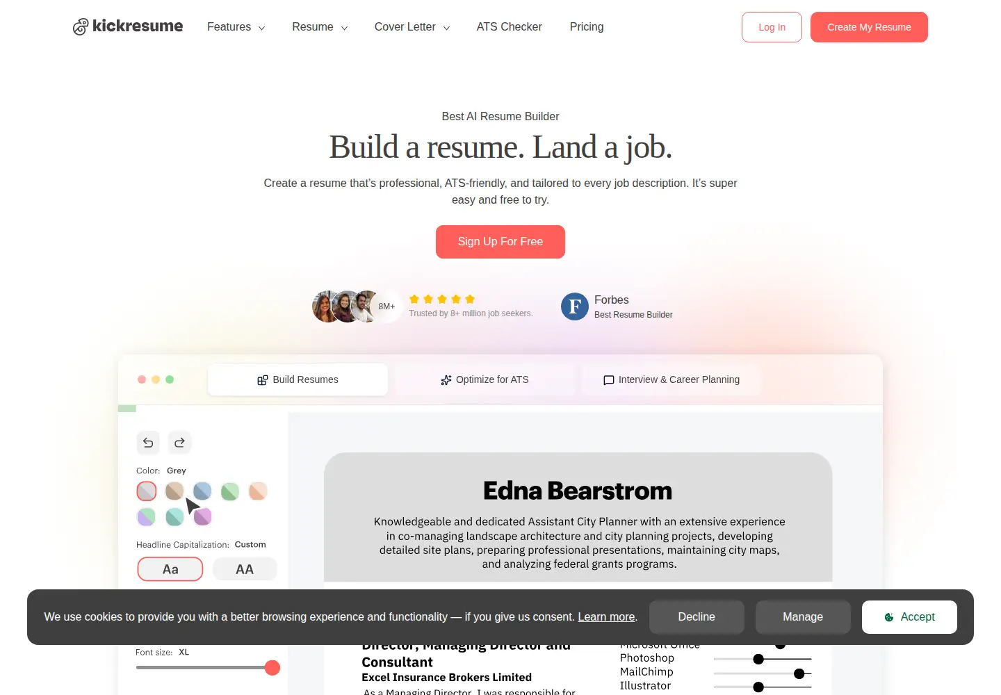 Screenshot of kickresume.com