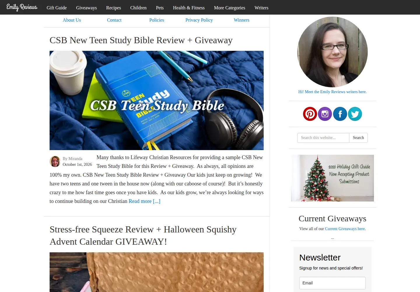 Screenshot of emilyreviews.com