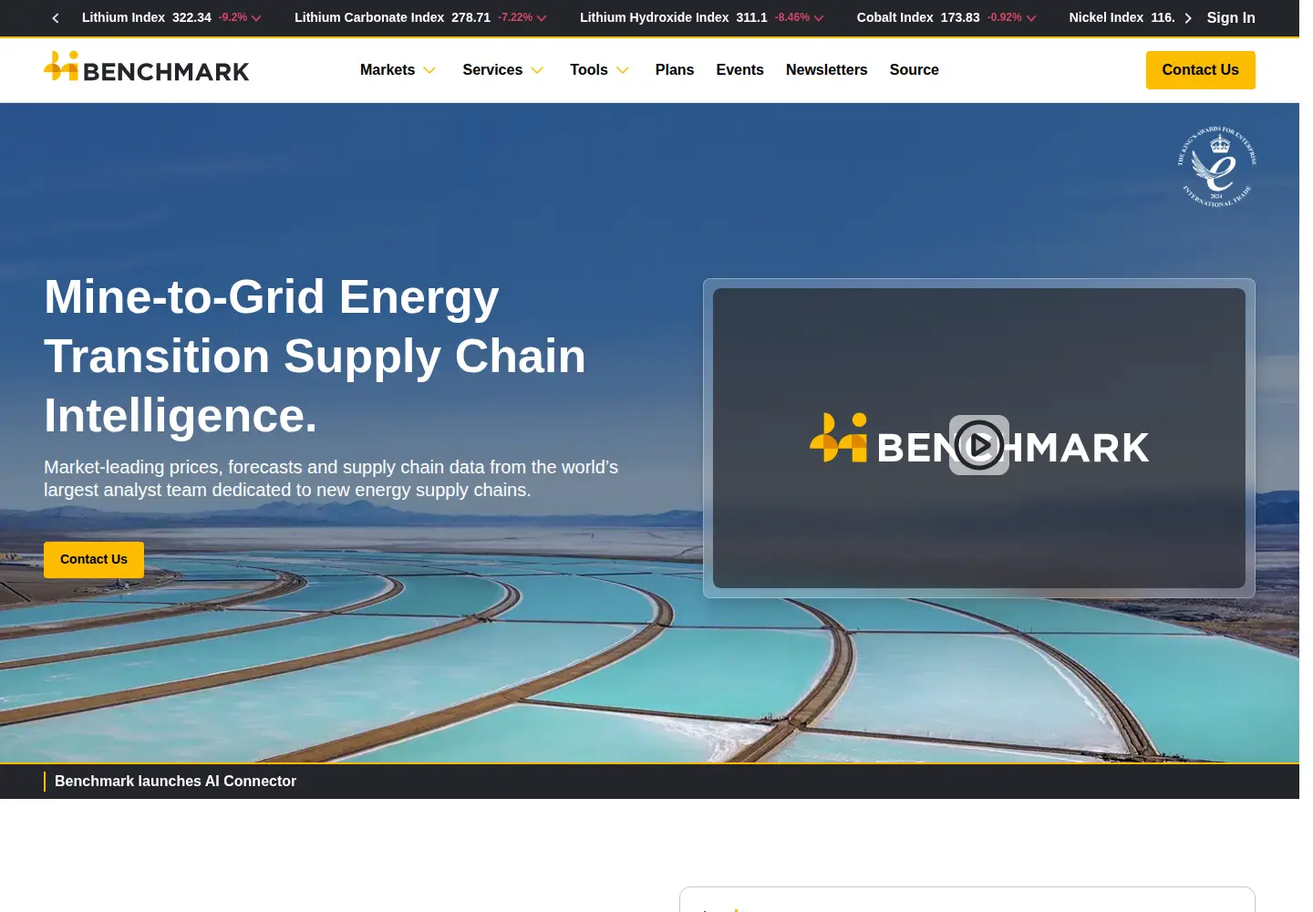 Screenshot of benchmarkminerals.com