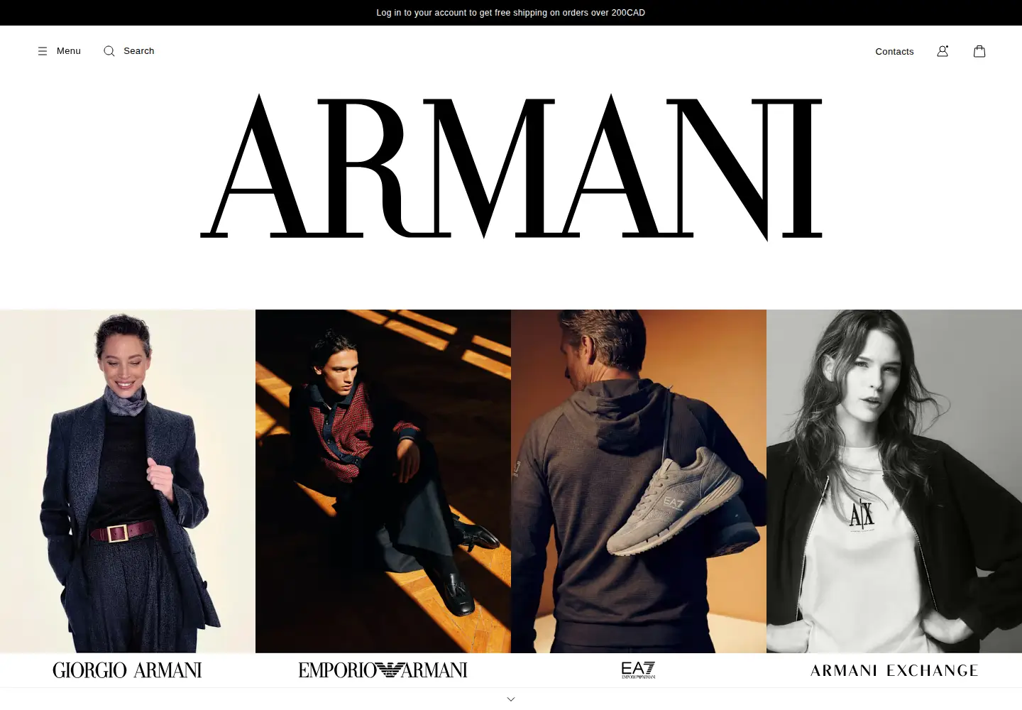 Screenshot of armani.com