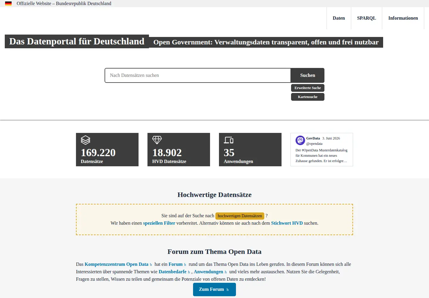 Screenshot of govdata.de