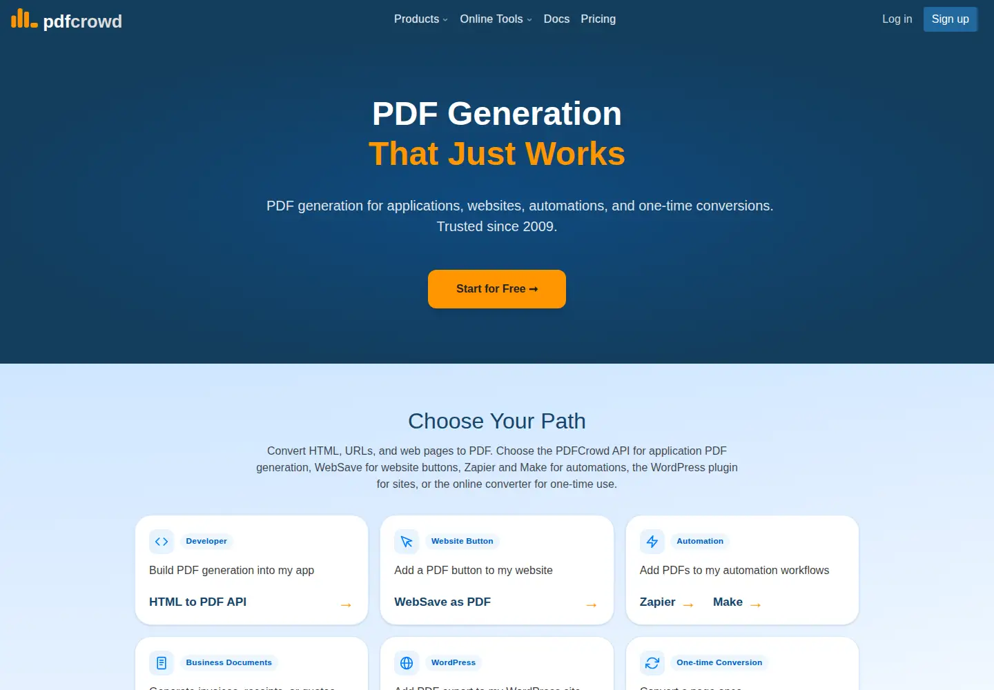 Screenshot of pdfcrowd.com