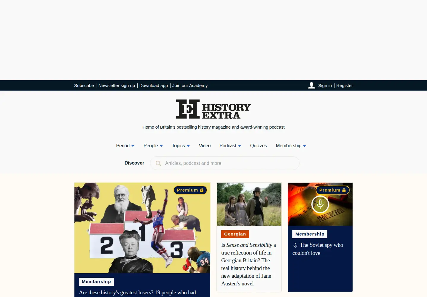 Screenshot of historyextra.com