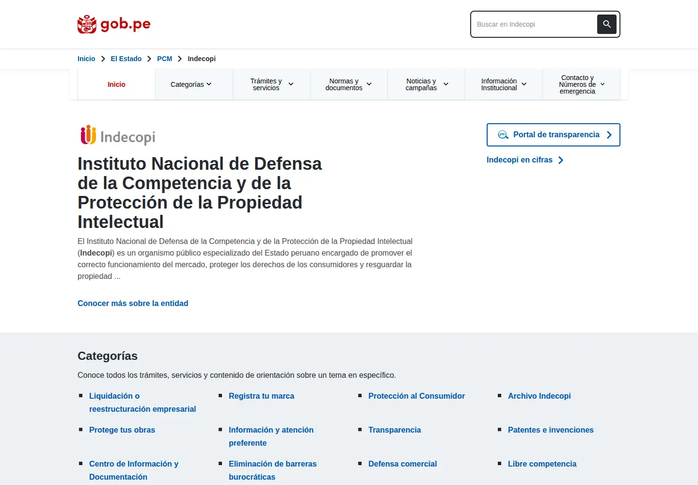 Screenshot of indecopi.gob.pe