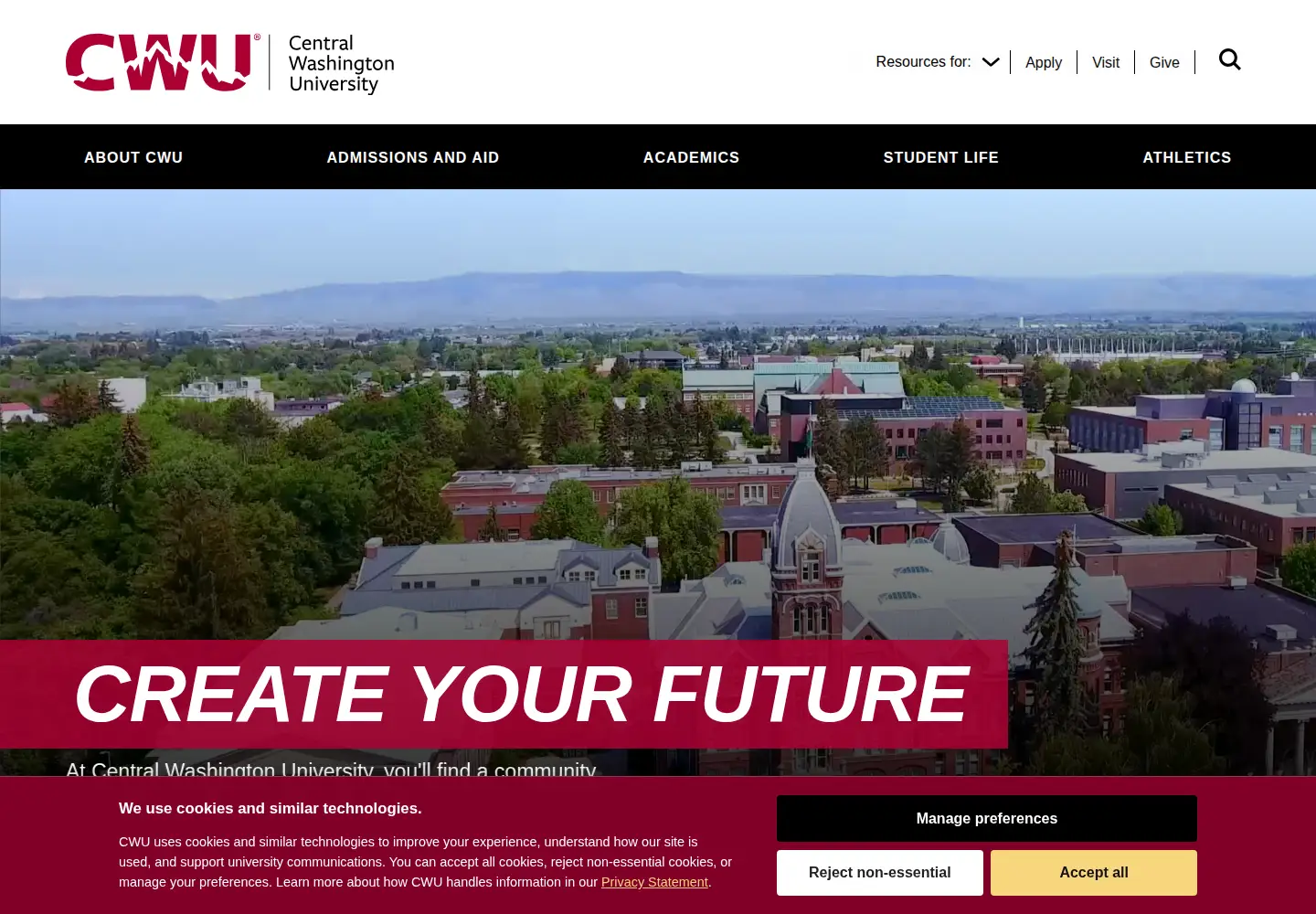 Screenshot of cwu.edu