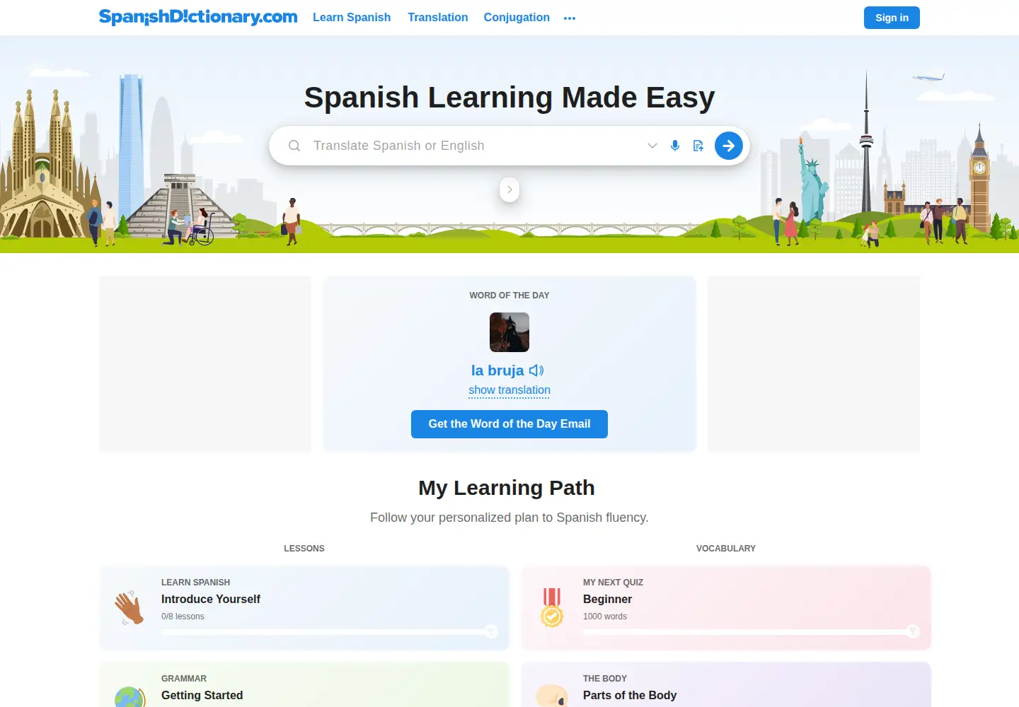 Screenshot of spanishdict.com