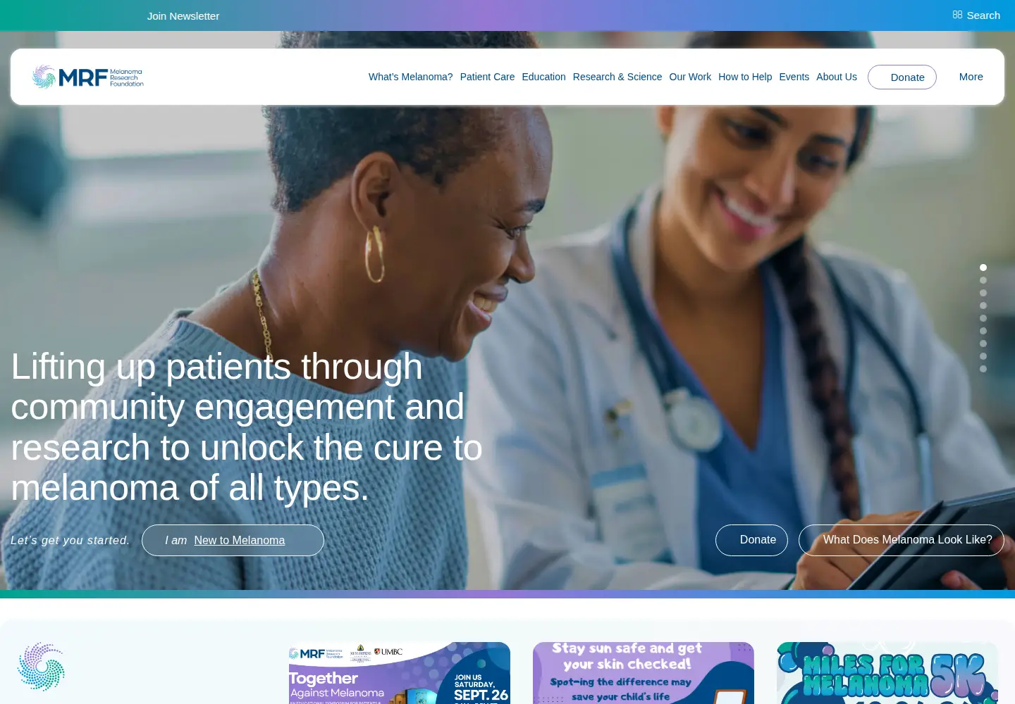 Captured homepage of melanoma.org in the current scan