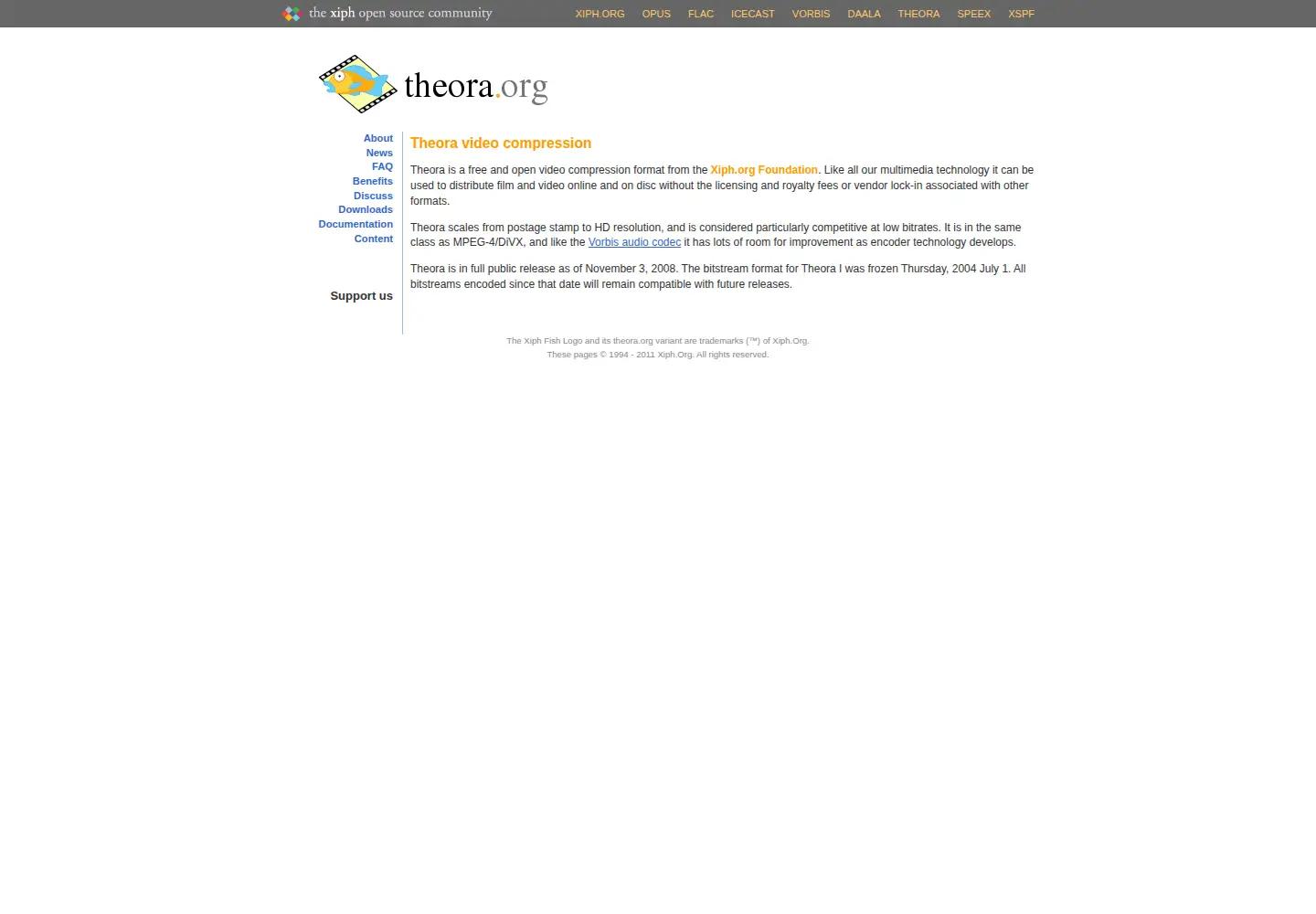 Screenshot of theora.org