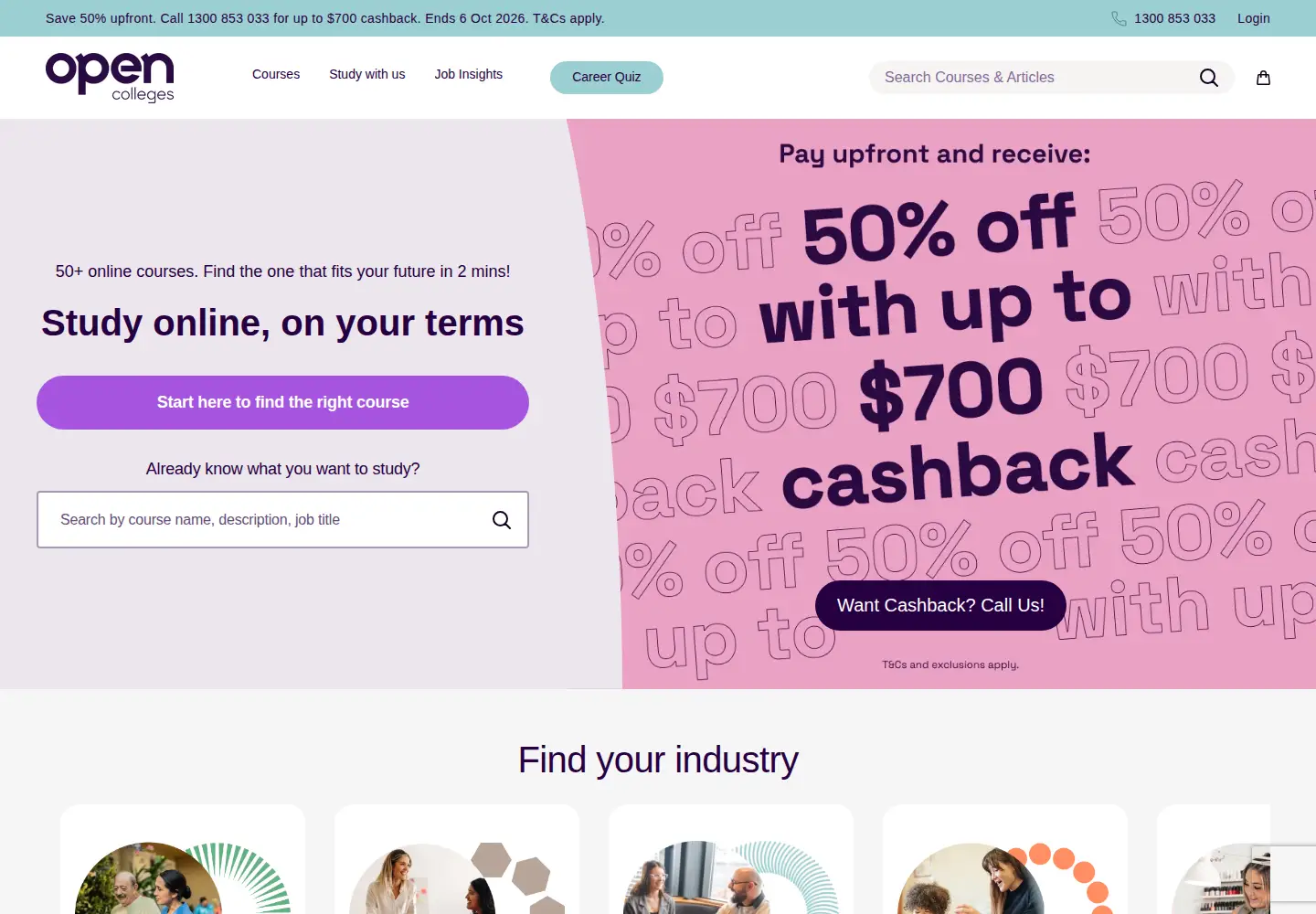 Screenshot of opencolleges.edu.au