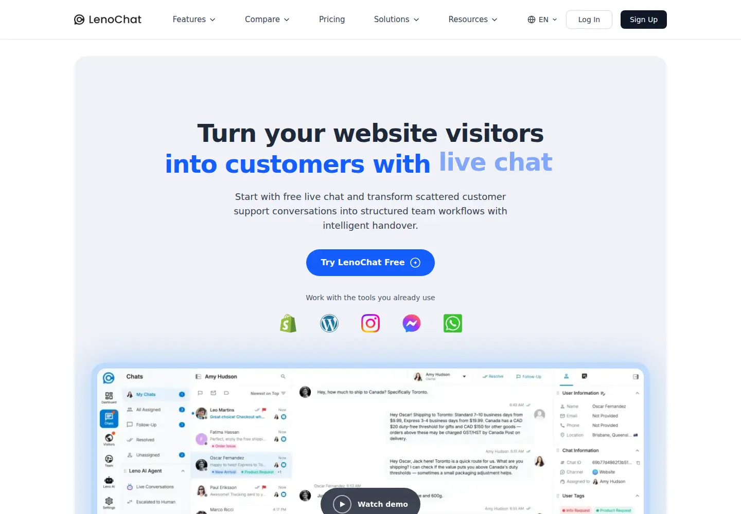 Screenshot of lenochat.com