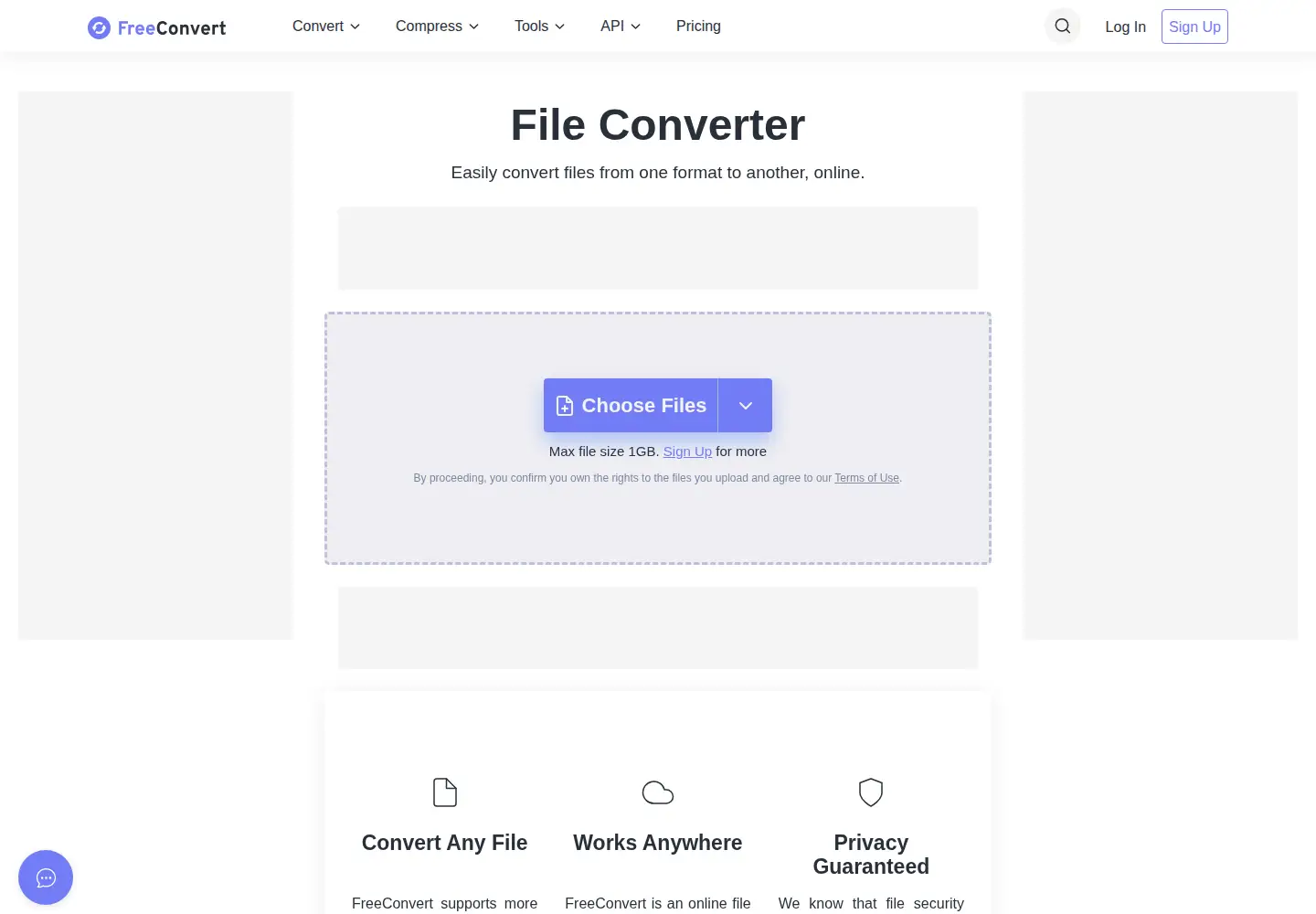 Screenshot of freeconvert.com