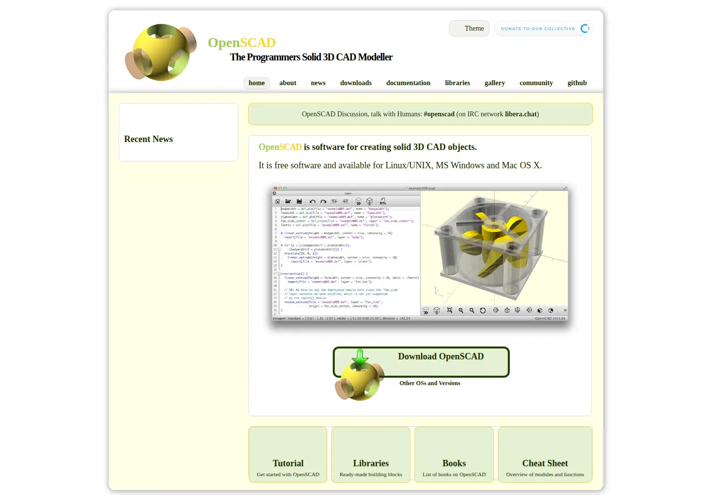 Captured homepage of openscad.org in the current scan