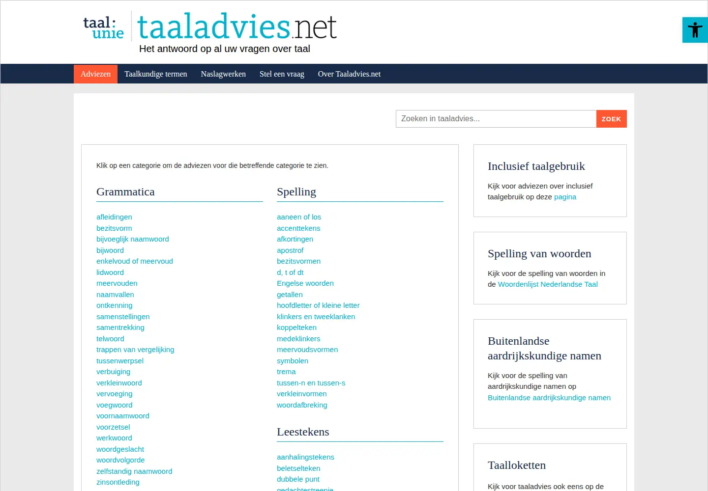 Screenshot of taaladvies.net
