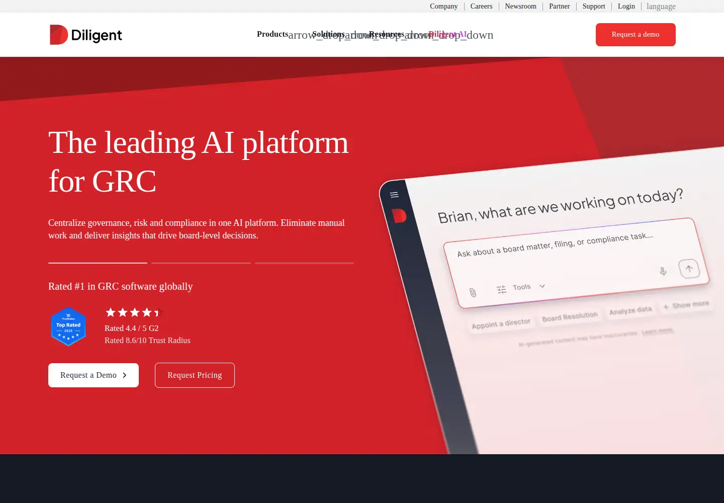 Screenshot of diligent.com