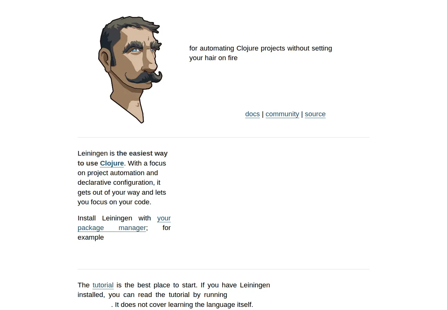 Captured homepage of leiningen.org in the current scan