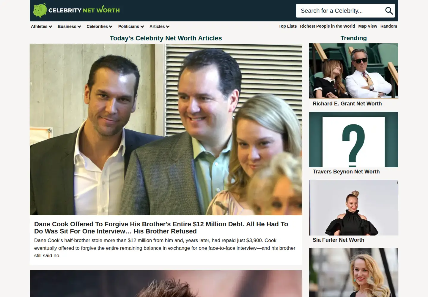 Screenshot of celebritynetworth.com