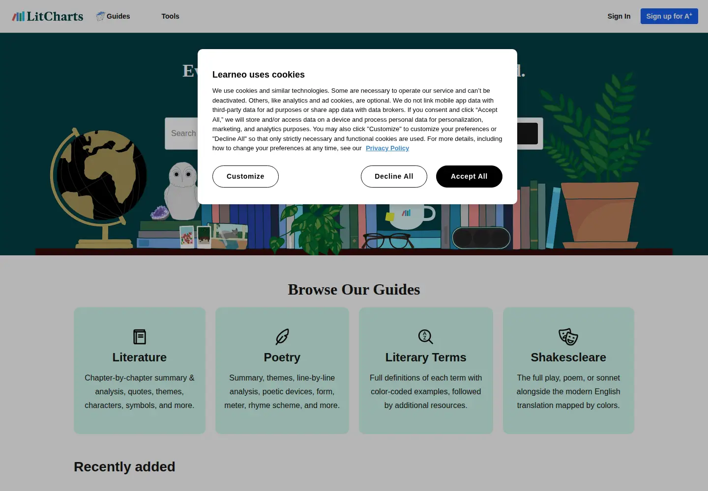 Screenshot of litcharts.com
