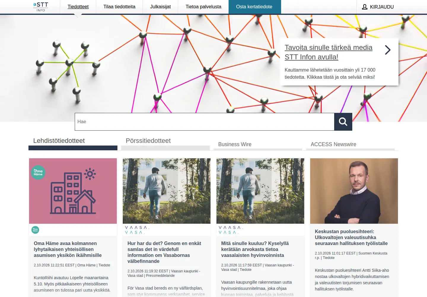 Captured homepage of sttinfo.fi in the current scan