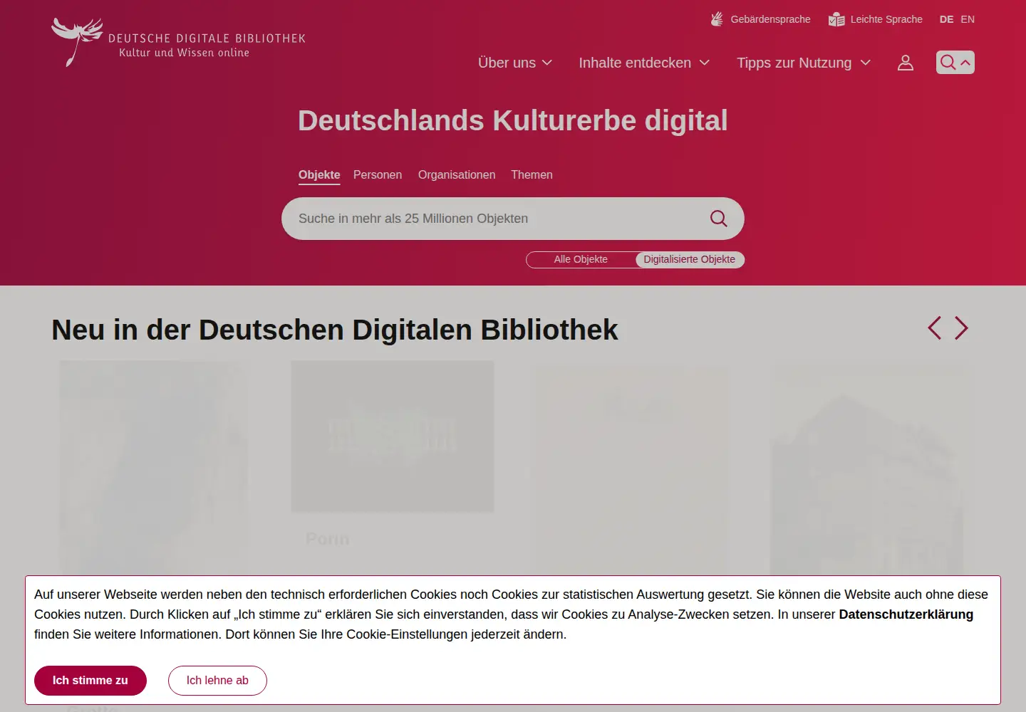 Screenshot of deutsche-digitale-bibliothek.de
