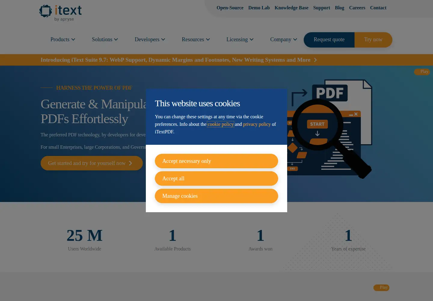 Screenshot of itextpdf.com