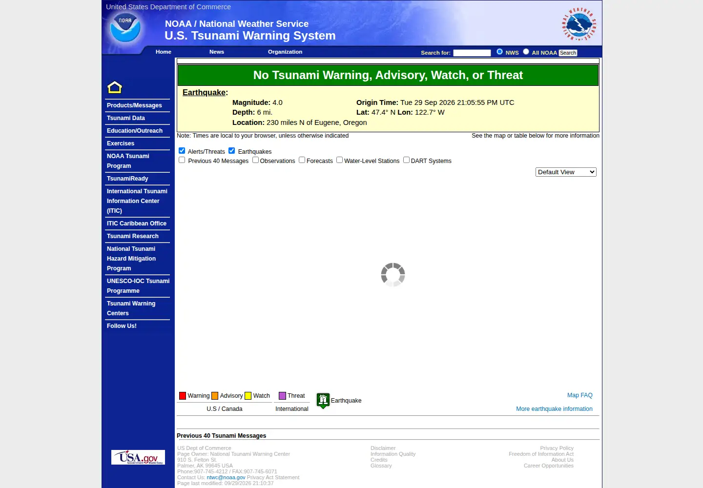 Screenshot of tsunami.gov