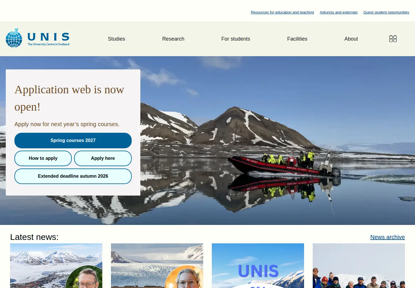 Screenshot of unis.no