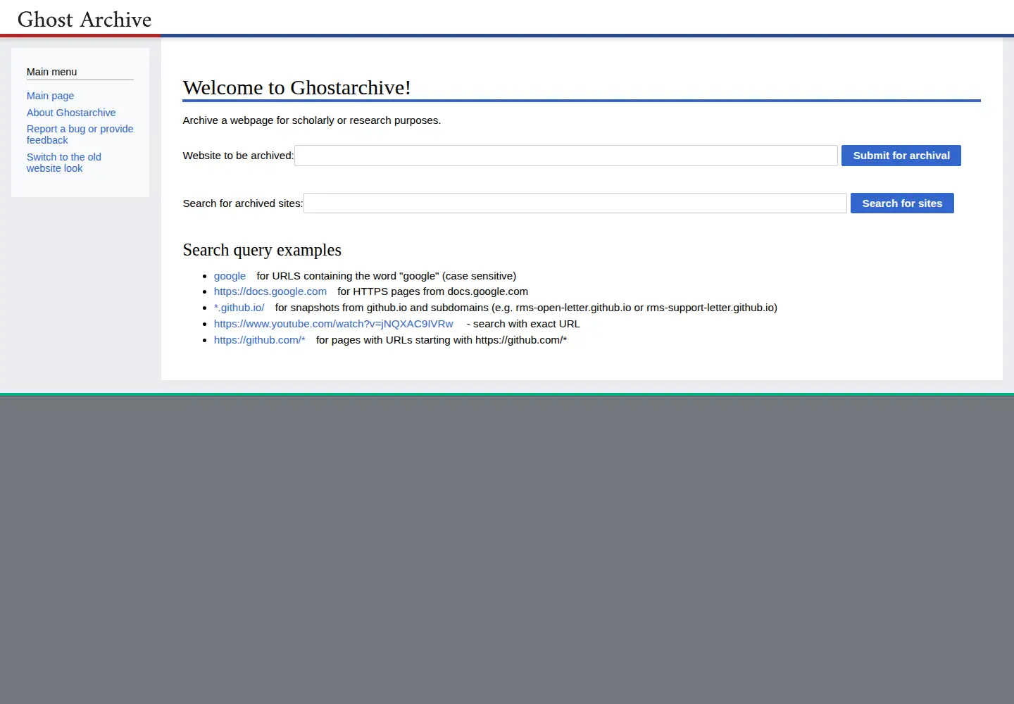 Screenshot of ghostarchive.org