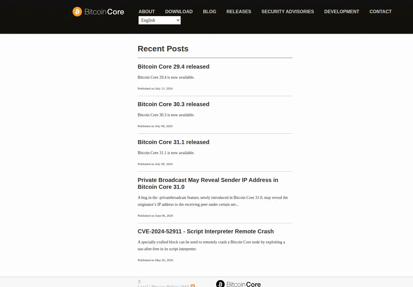 Screenshot of bitcoincore.org
