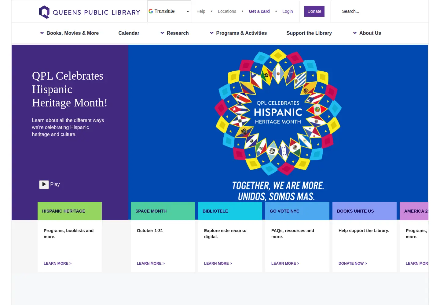 Screenshot of queenslibrary.org