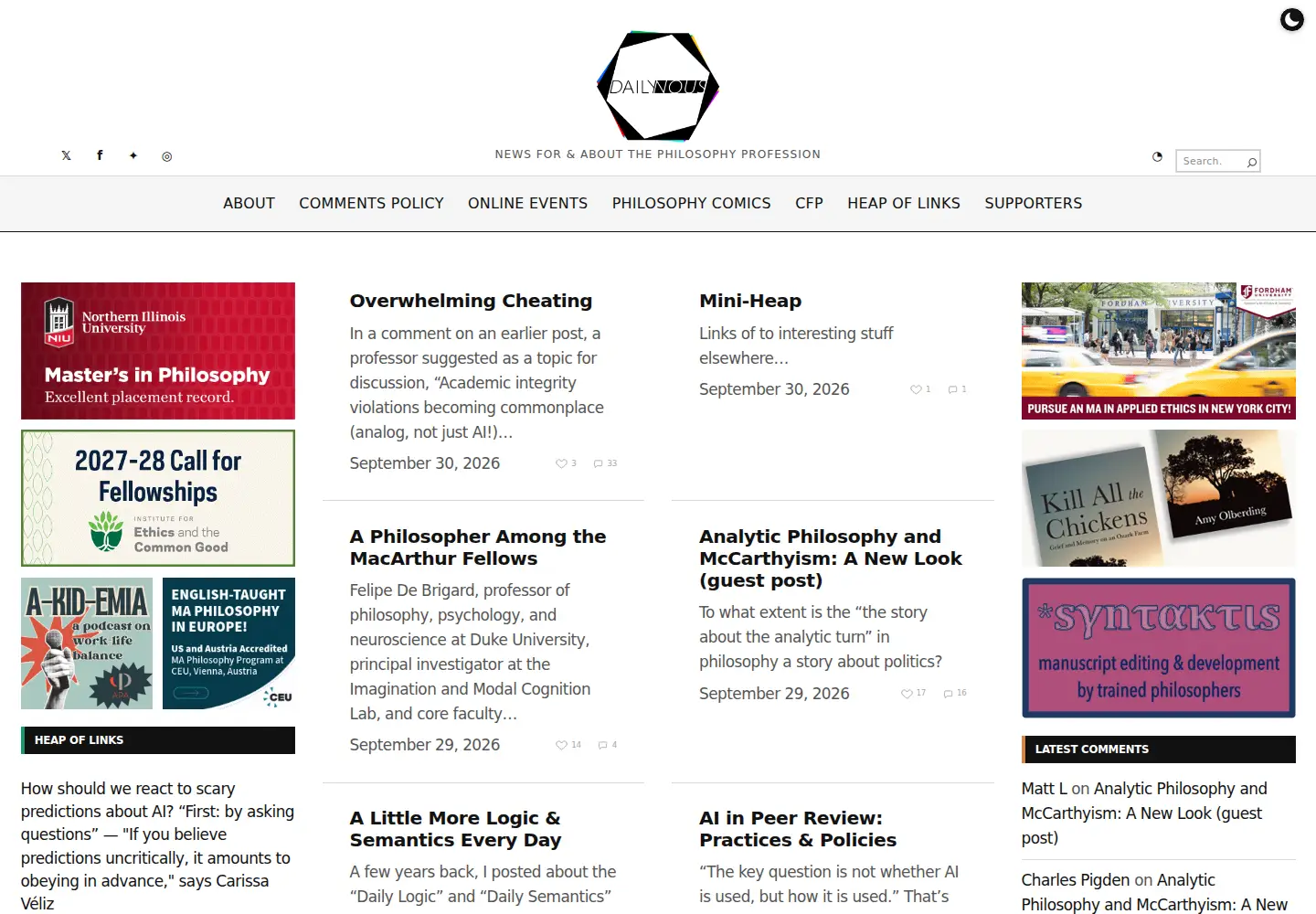 Screenshot of dailynous.com