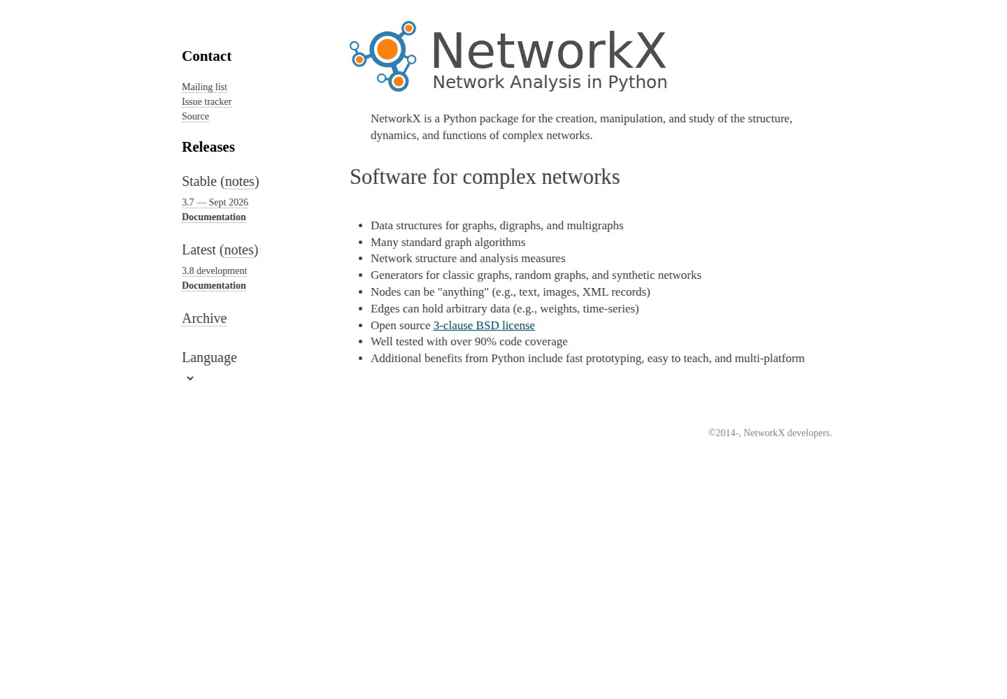 Screenshot of networkx.org