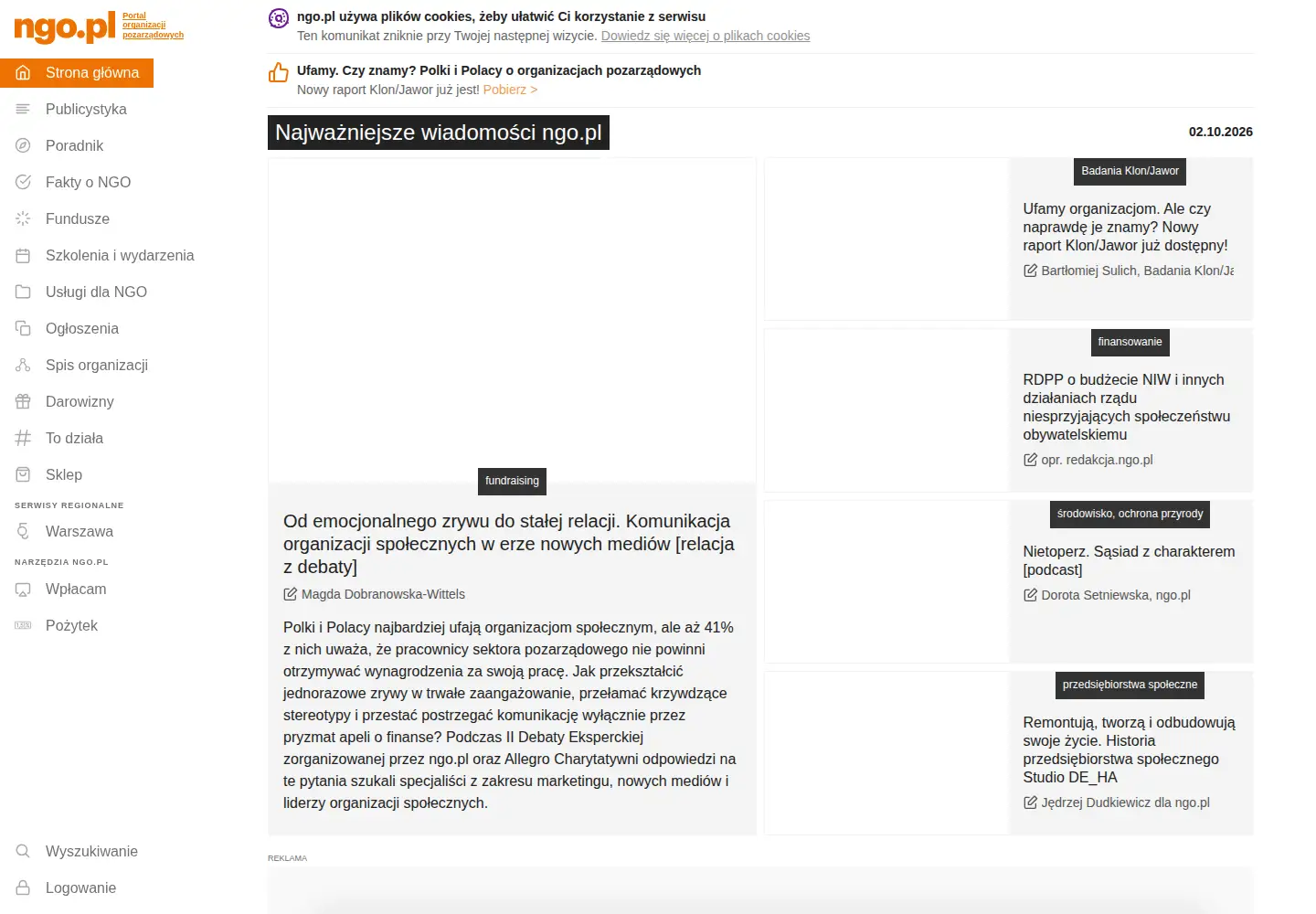 Captured homepage of ngo.pl in the current scan