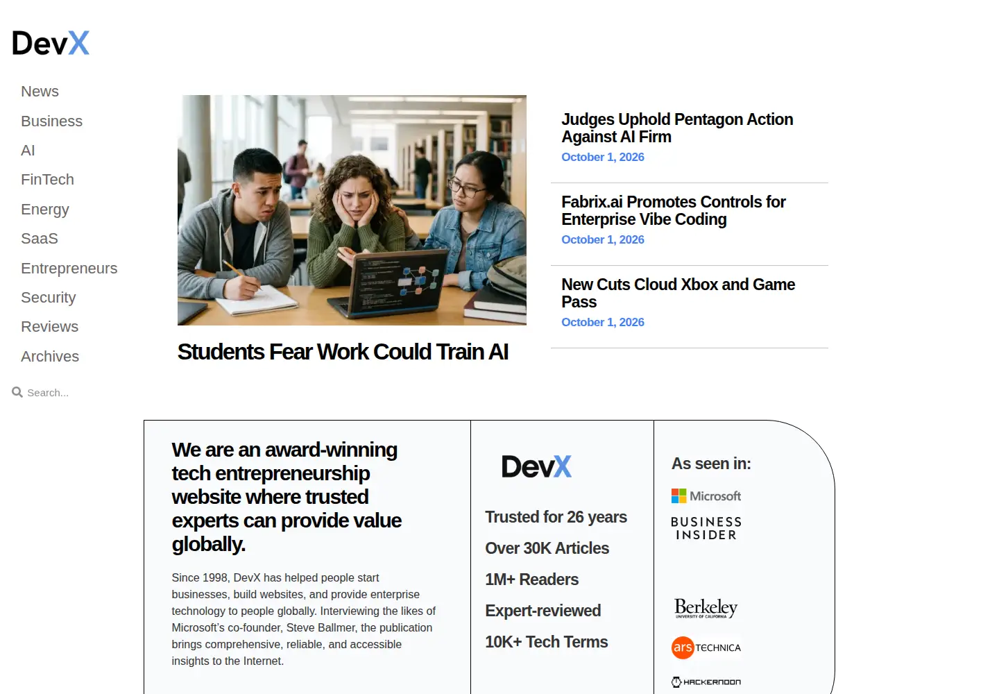 Screenshot of devx.com