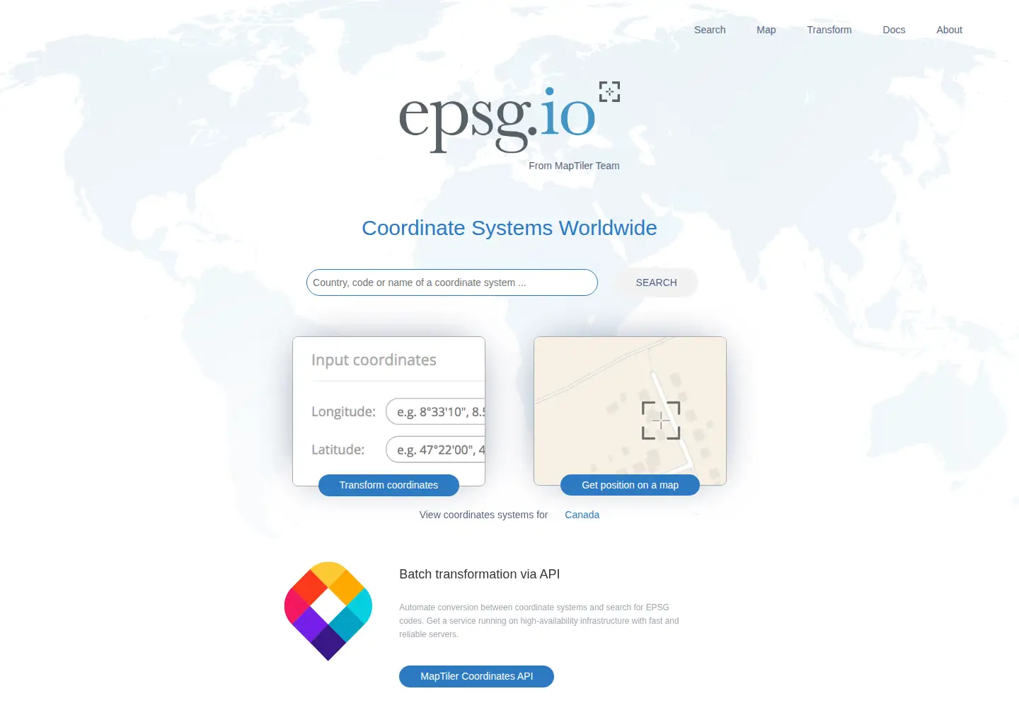 Screenshot of epsg.io