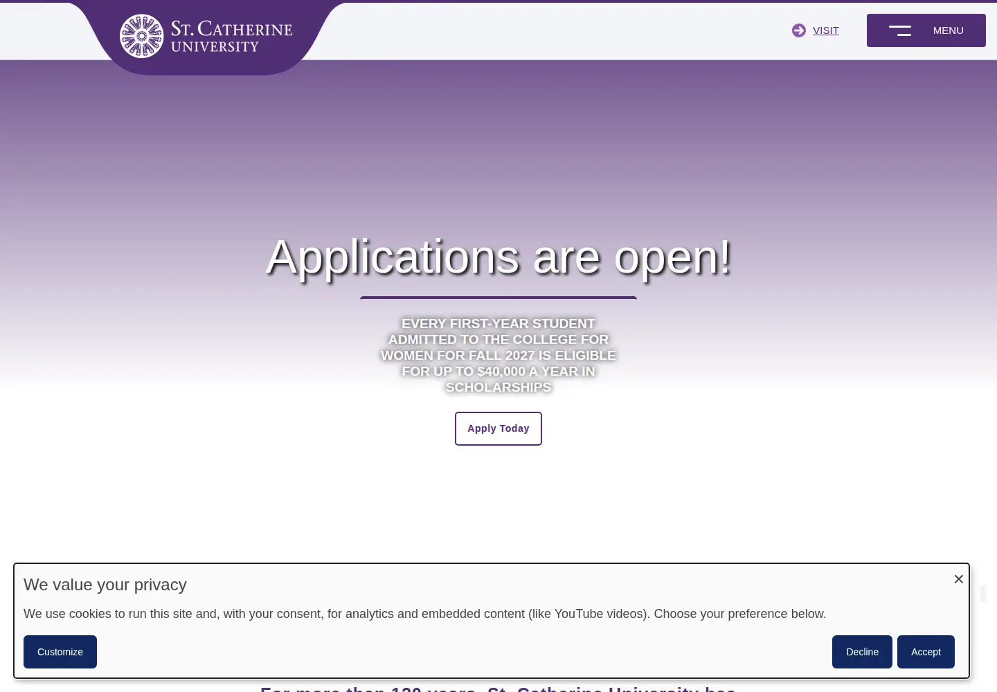 Screenshot of stkate.edu