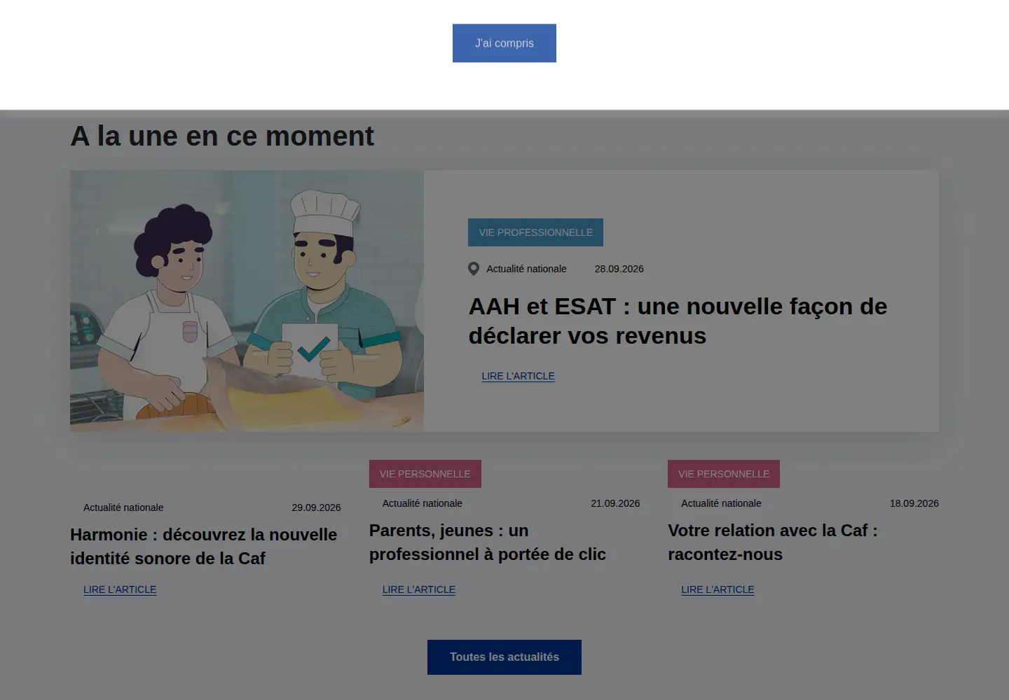 Screenshot of caf.fr