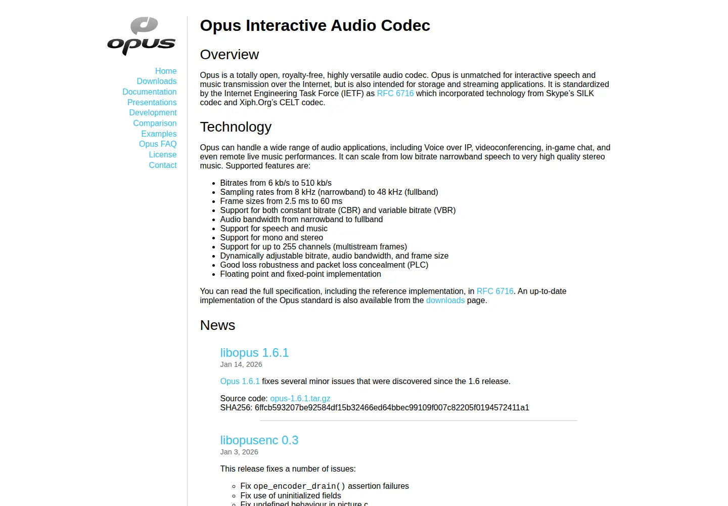Captured homepage of opus-codec.org in the current scan