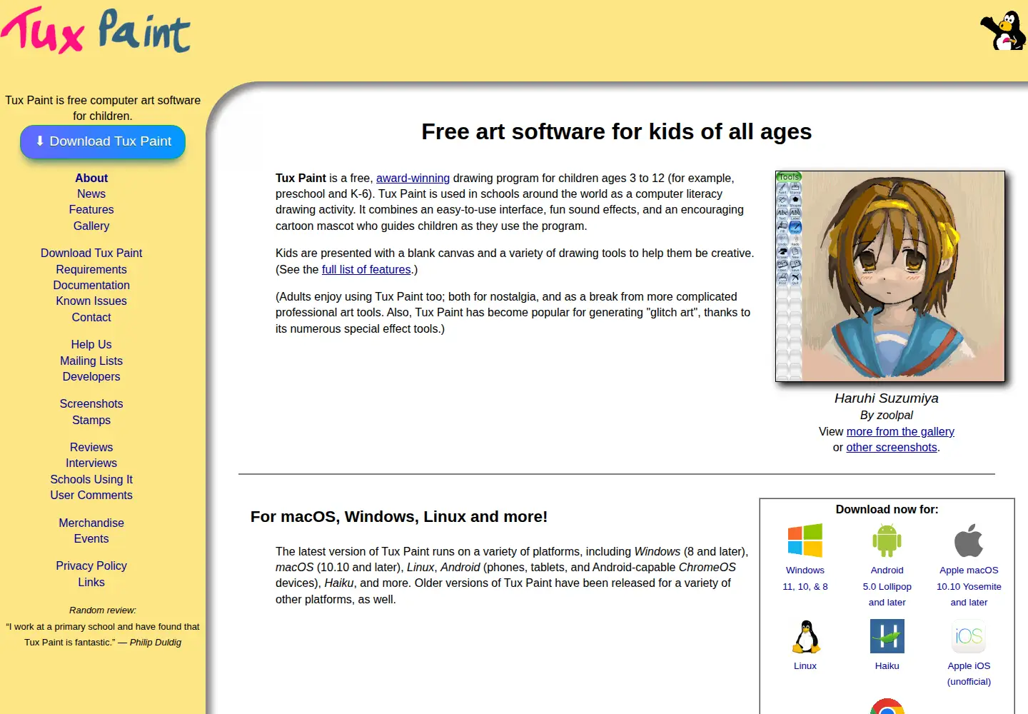 Captured homepage of tuxpaint.org in the current scan